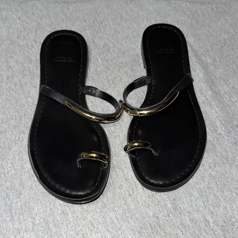 Dolce Vita Black Sandal Slides with Gold Accents